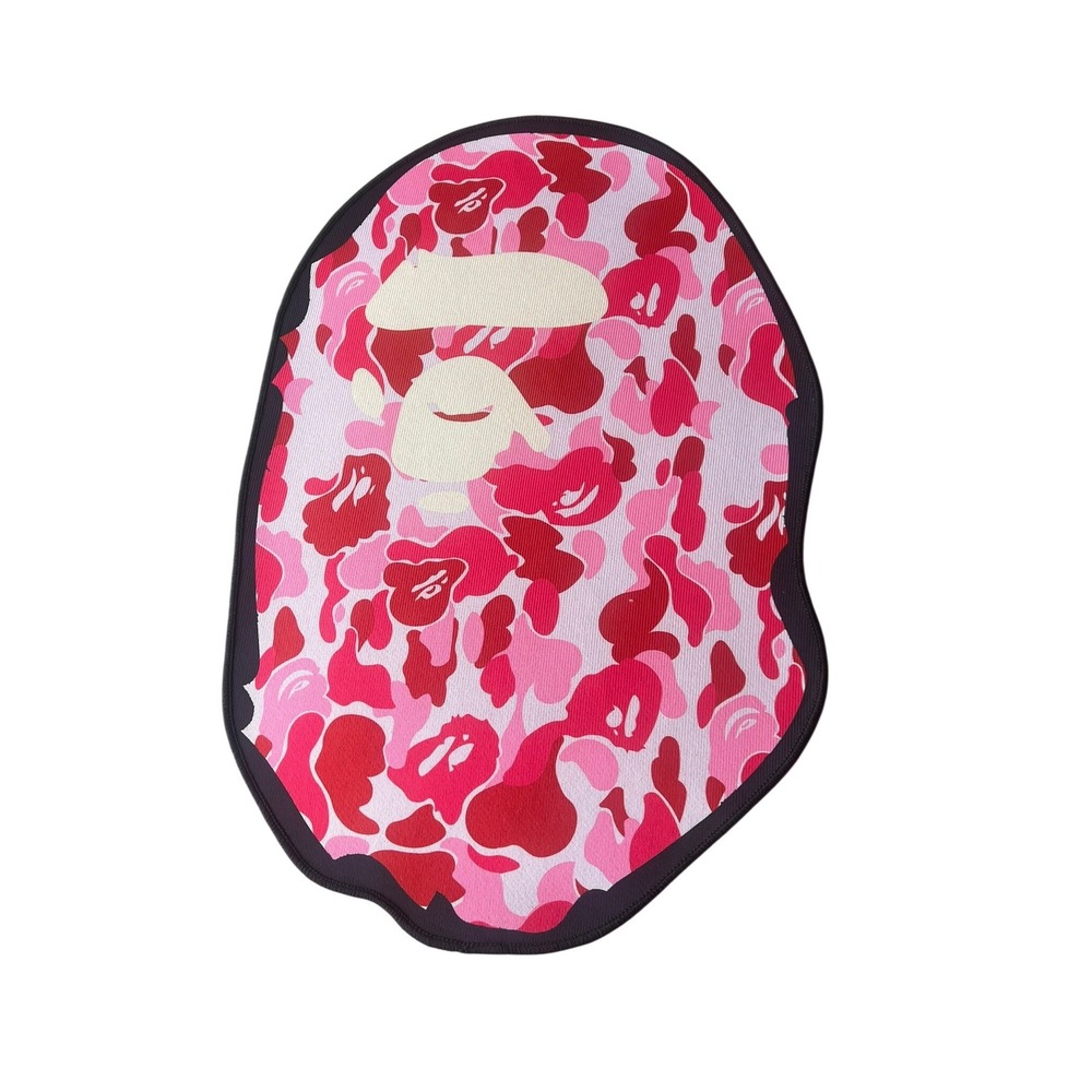 Bape Big Head Pink Camo Rug Non Slip Back